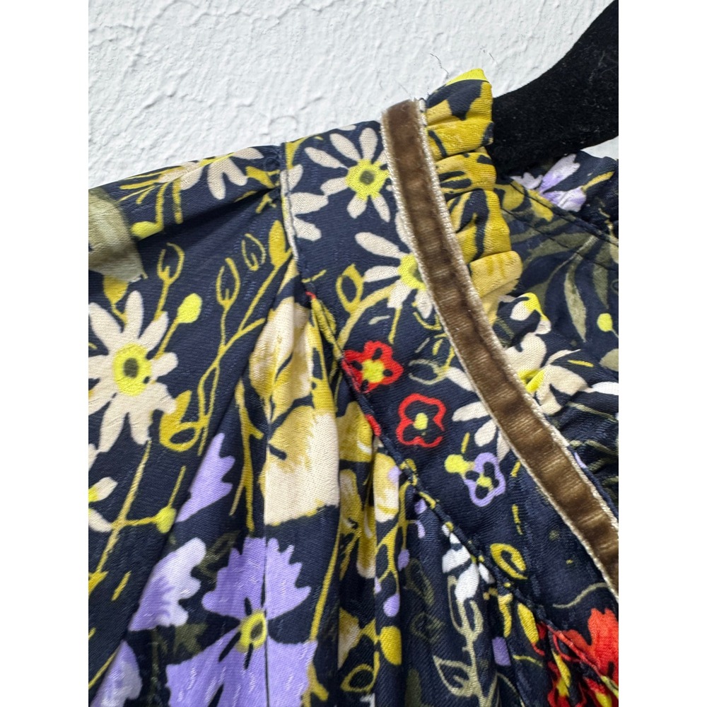 Per Una Navy Wild Garden Floral Shirt Dress Velvet Trim Belted Long Sleeve 10 - Picture 8 of 13